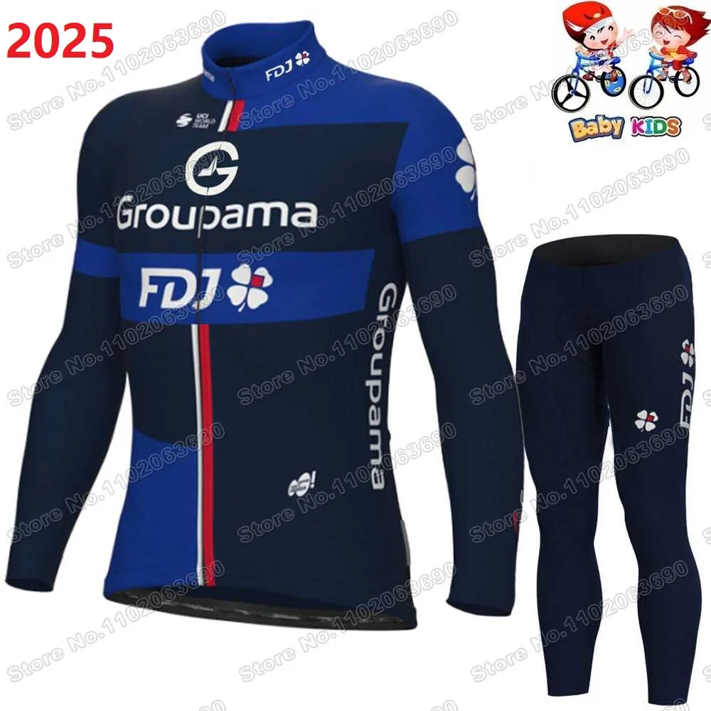 2025 Kids FDJ Team Cycling Jersey Set Boys Girl Italy France Tour Spain Cycling Clothing Children Road Bike Jacket Bicycle Pants