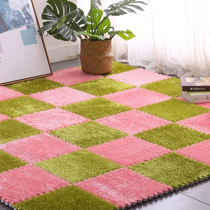 FBIL-4 Stuk Schuim Diy Puzzel Mat Lang Haar Villi Shaggy Tapijt Mat Pluche Zacht Gebied Tapijt Kinderen Baby Speelmat