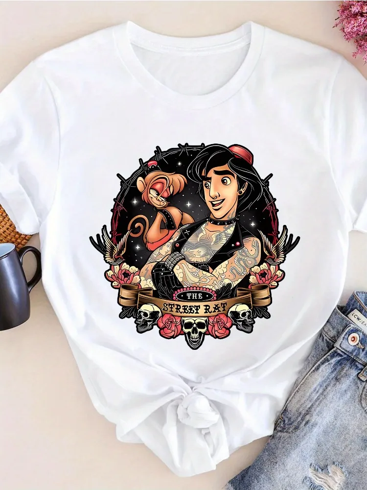 علاء الدين زوجين مطابقة تي شيرت المرأة لينة تنفس قصيرة الأكمام الياسمين والجني طباعة عادية طاقم الرقبة قصيرة الأكمام التي شيرت