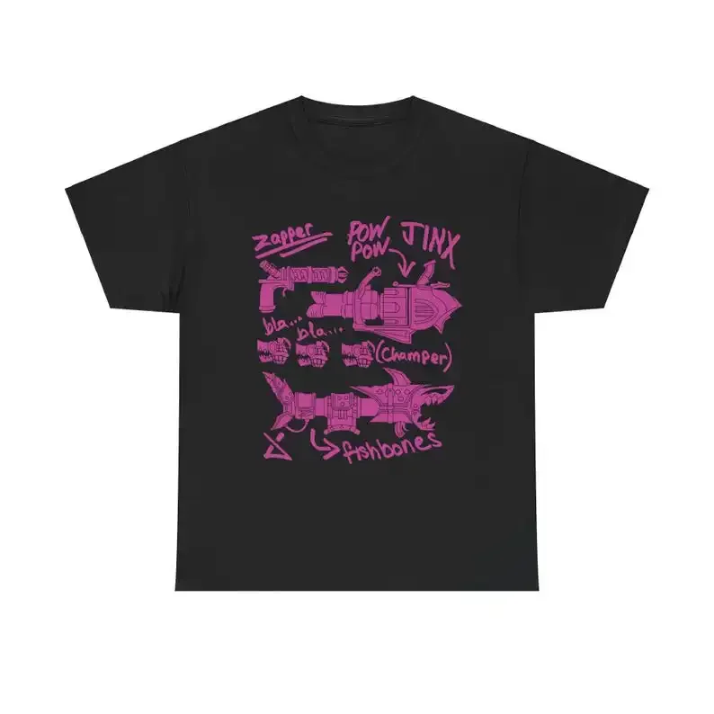 Jinx Arcane T-Shirt japonais Anime dessin animé T-Shirt noir 012