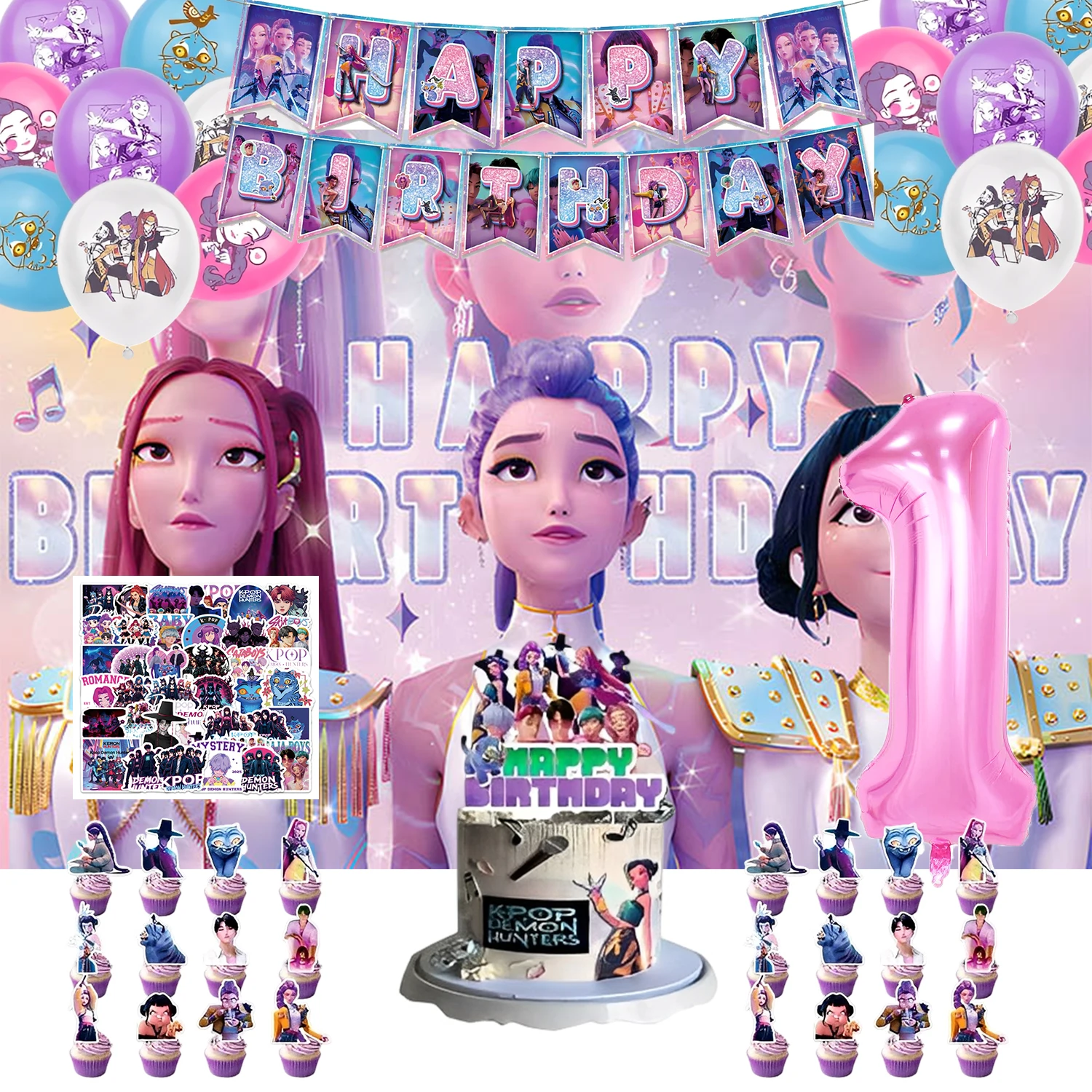 

Охотник на демонов, украшение для дня рождения, баннер с флагом, воздушный шар, топпер для торта, набор праздничных принадлежностей для девочек и мальчиков, подарок для детского душа