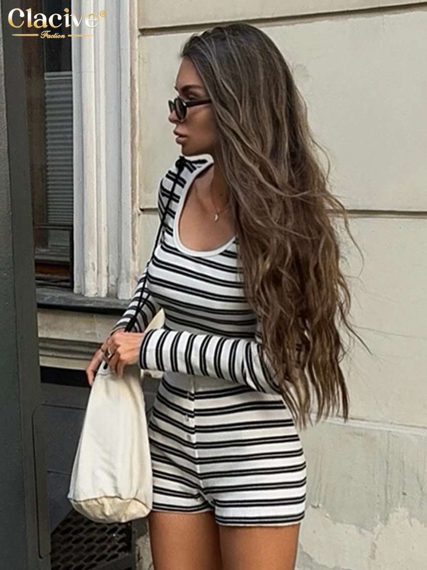 Women's 2025 Slim Stripe Print Crop Top & High Waist Shorts Set