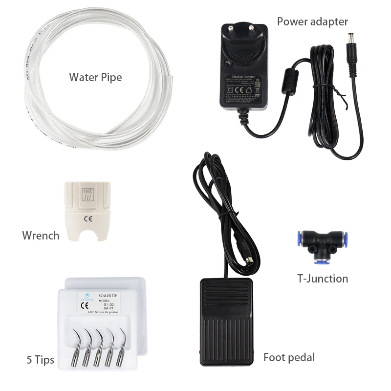 Détartreur dentaire à ultrasons avec pièce à main et 5 embouts, nettoyeur de calculs, soins buccaux, nettoyeur de dents électrique, détartreur dentaire à ultrasons