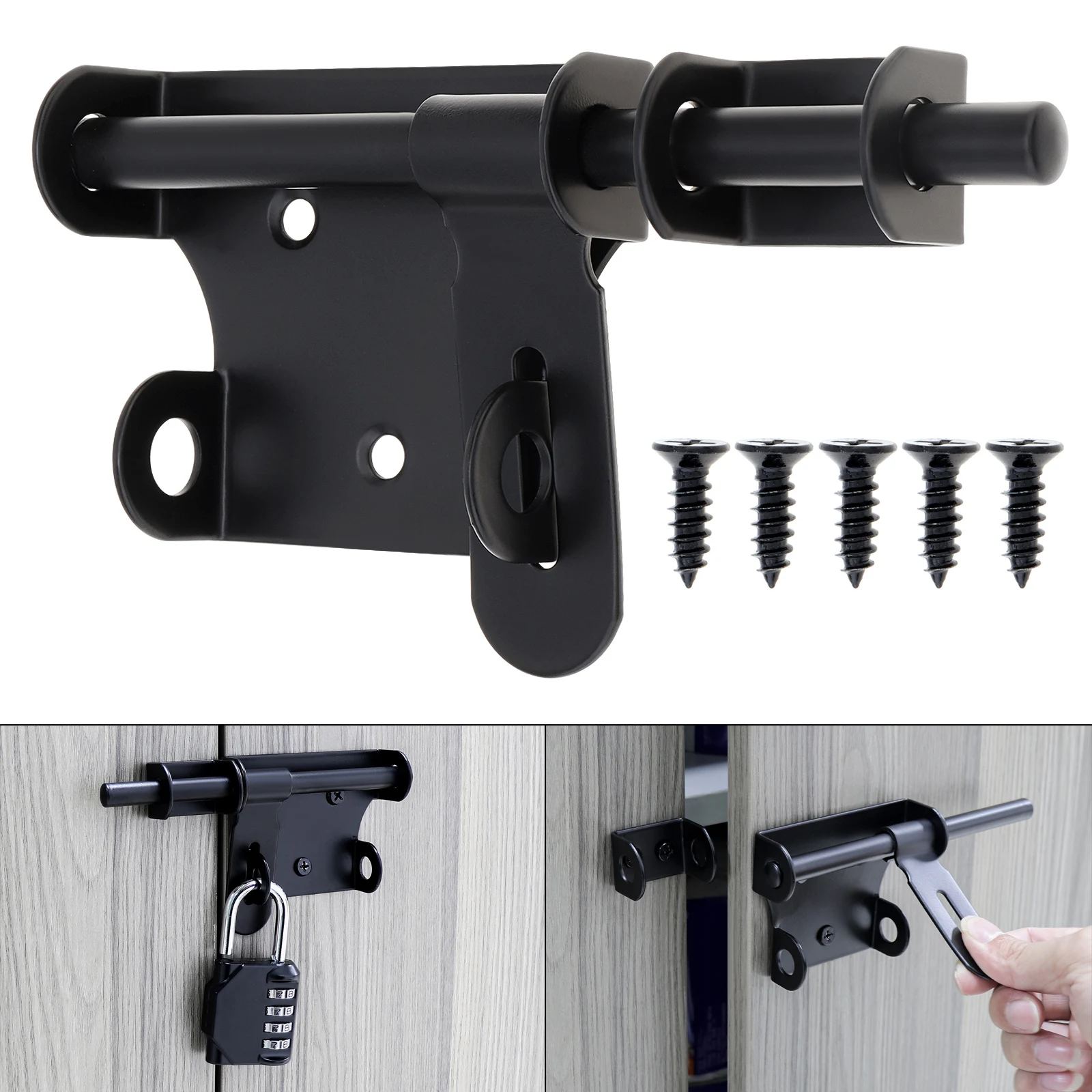 

6 Inch F Type Sliding Door Bolt Stainless Steel Left and Right Universal Door Latches for Wooden Doors with Padlock Hole