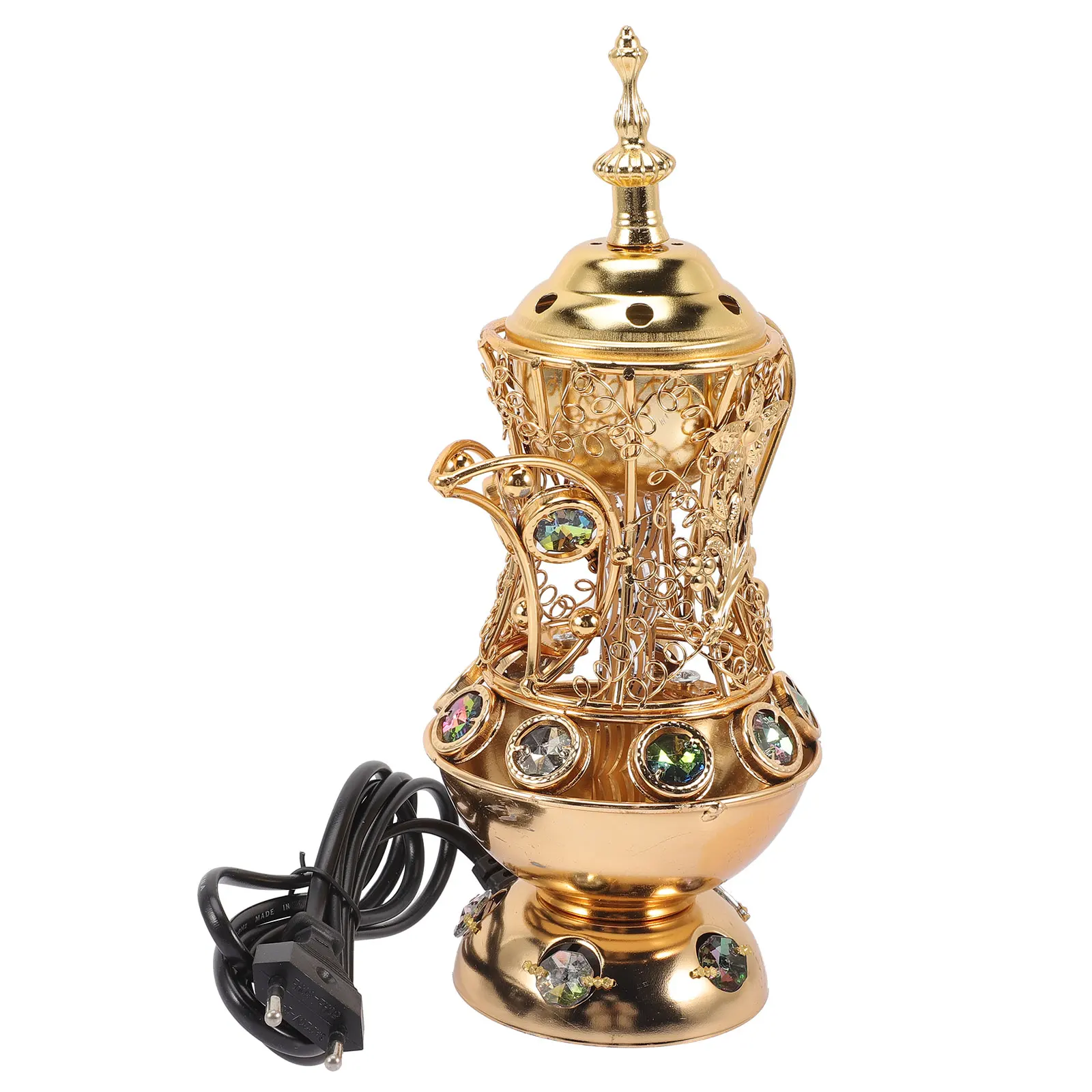 

Vintage Metal Incense Burner Plug In Censer Holder Decorative Ornament Portable Table Centerpiece Eu Plug Included