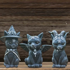 Estatueta decorativa de Halloween, Jardim Escultura Witch Cat, Estátua Gótica Gatinho, Gato Mágico Negro, Ornamento Coruja, Mago Miniatura Bonito 10 principais vendas estátua mago - №1