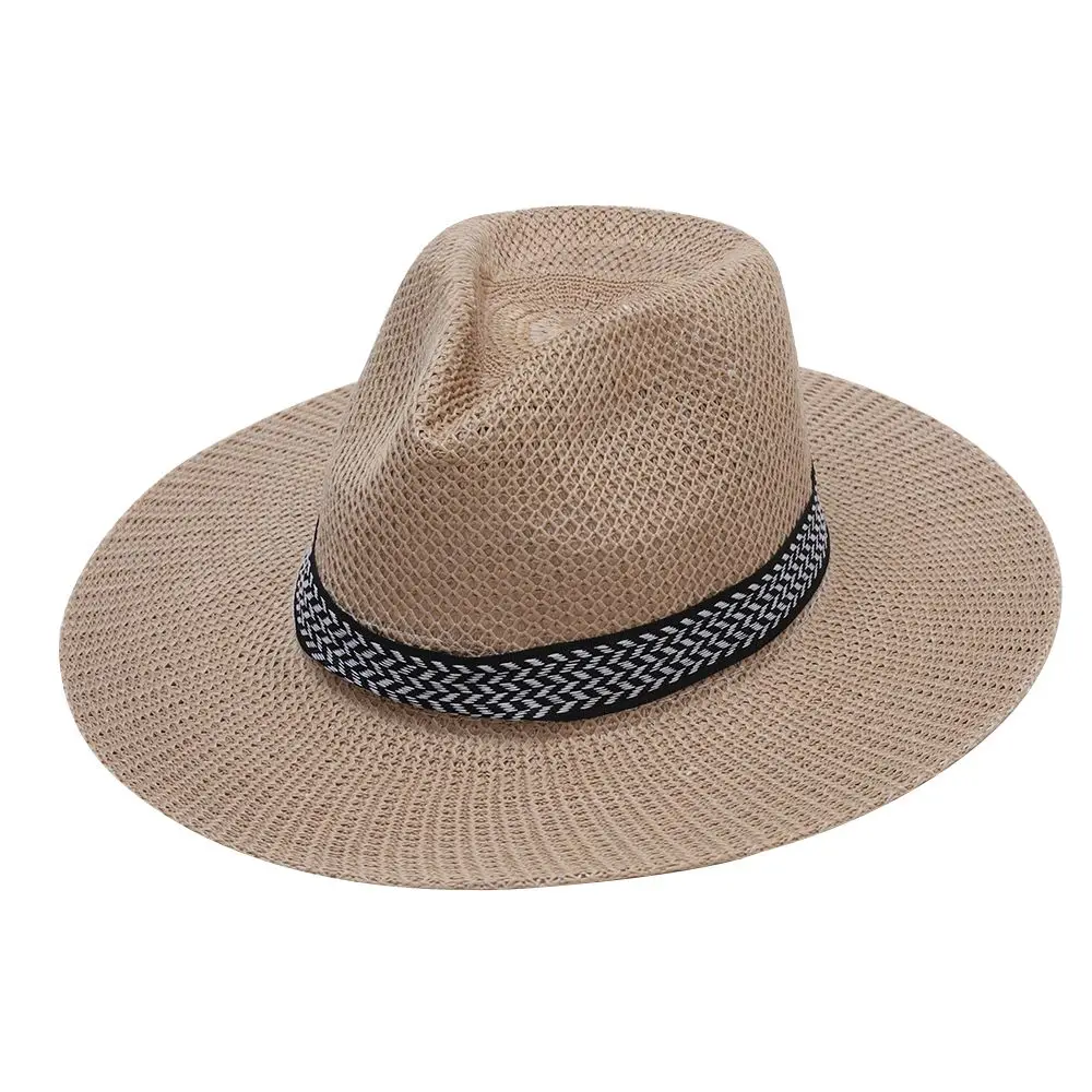 Summer Straw Hat Men Women Beach Hat Jazz Panama Fedora Wide Brim Sun Protection Cap Travel Leisure