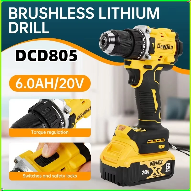 

Аккумуляторная бесщеточная компактная ударная дрель-шуруповерт DEWALT DCD805 с высоким крутящим моментом, без аккумулятора и зарядного устройства, для батарей DEWALT
