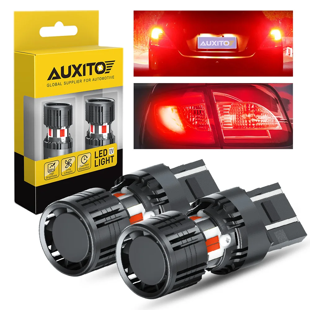 AUXITO 2Pcs T20 7443 W21/5W LED Bulbs Red Brake Light Canbus Error Free with Fan Signal Tail Lamp Dual Mode 12V Auto Lamps