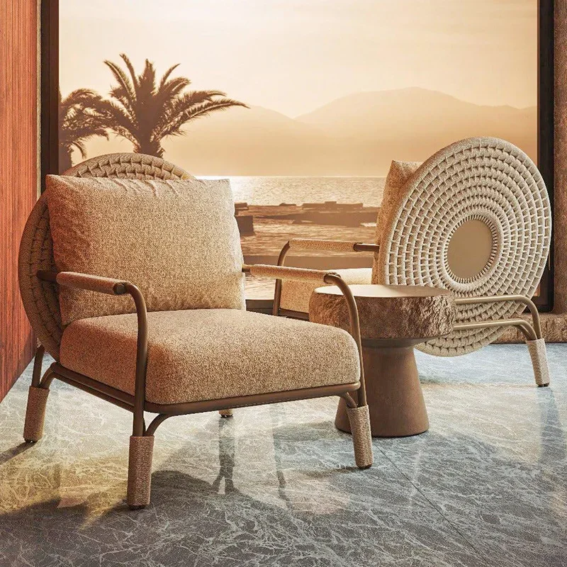 Outdoor rattan sofa chair, outdoor courtyard villa balcony waterproof and sunscreen leisure