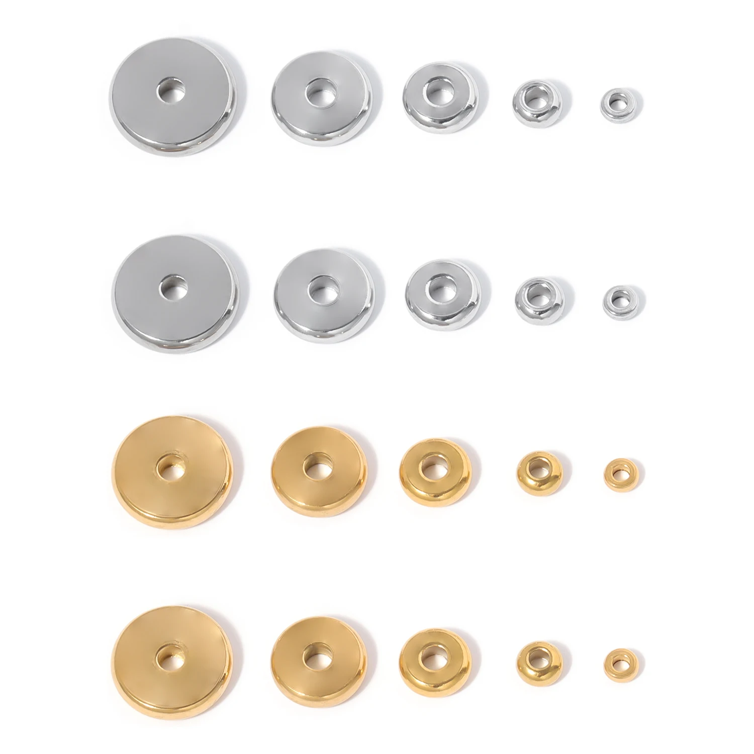 20/40pcs Stainless Steel Flat Spacer Beads 3-10mm Gold Color Large Hole Charm Loose Beads For Jewelry Making Supplies Bracelets