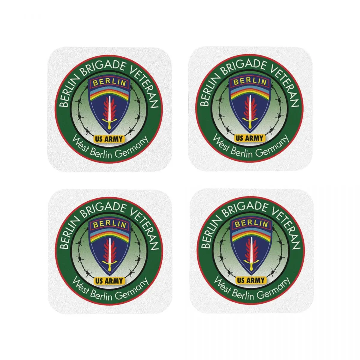 Berlin Brigade Veteran Logo Coasters Kitchen Placemats Non-slip Insulation Cup Coffee Mats For Decor Tableware Pads Set of 4