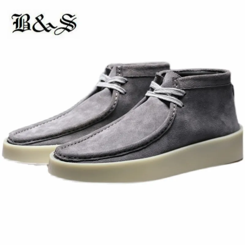 

Black& Street 2022 trend lace up cow muscle sole comfortable nubuck genuine leather Boots desert men leather botas