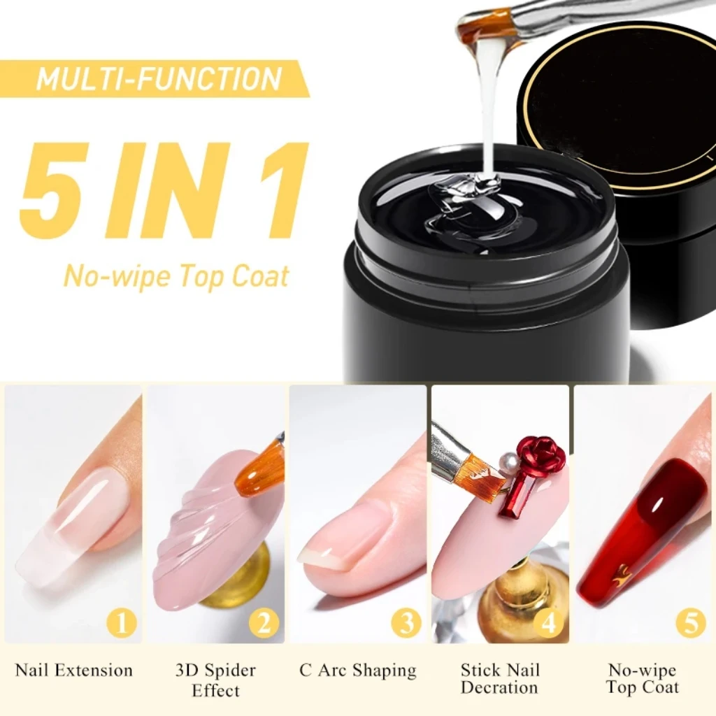 5 in1 Colla Gel di rinforzo Gel No Wipe Top Coat Manicure UV LED Soak Off Funzione Gel per unghie Smalto Design cromato 3D