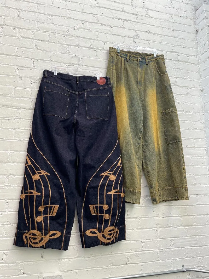 الهيب هوب Harajuku الشارع الشهير الرجعية المتضخم غسلها الجينز الرجال Y2K الأمريكية روك عادية العصرية فضفاض مستقيم واسعة الساق السراويل النساء