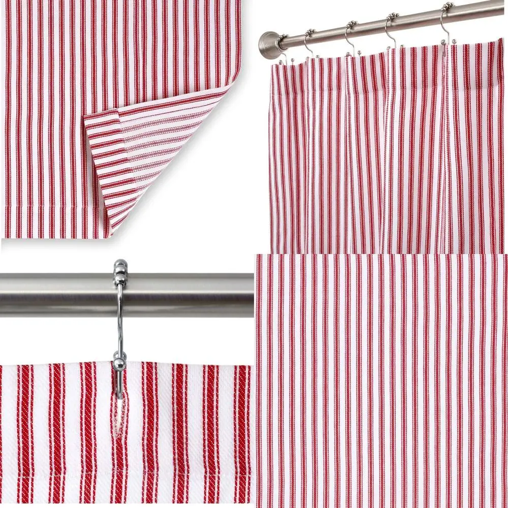 

Очень длинная хлопковая занавеска для душа в красно-белую полоску, 72 x 84 дюйма