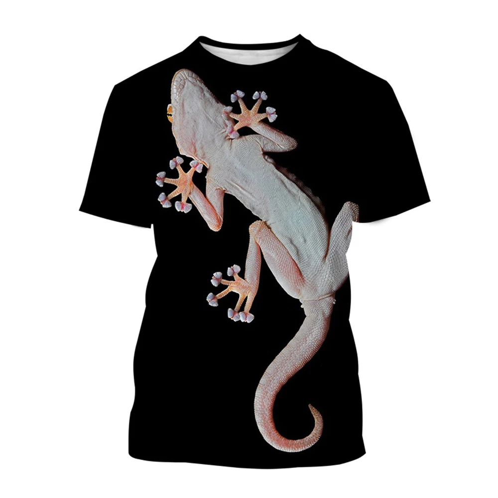 Reptile Gecko 3D Printed Summer Men\'s Round Neck T-shirt Casual Short Sleeve Oversized Pullover Fashion Tee Tops Men Clothing