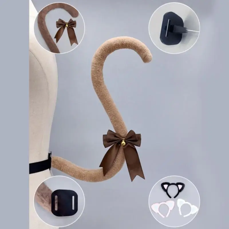 L4me Soft Plush Cats Costume Hairhoop Cats Tail لحفلات الموضوع وتصوير الأحداث