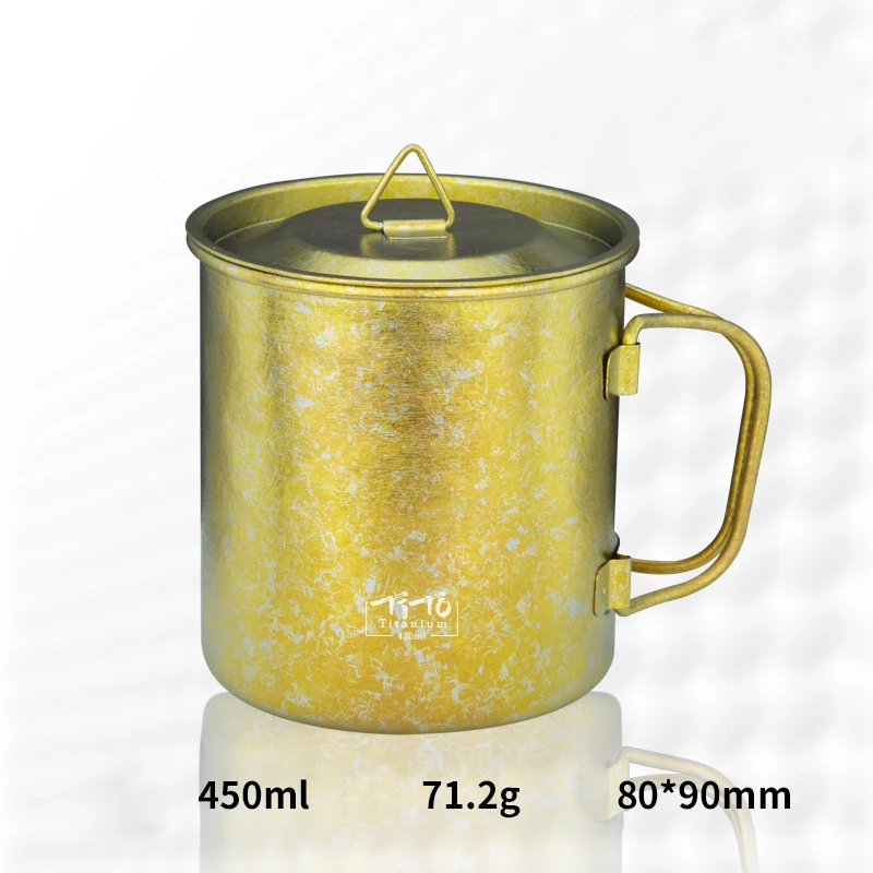 Camping Outdoor Water Cup Titanium Metal Mouth Home Gift Ice Flower Pure Titanium 450ml Outing Kitchen Tool New Rainbow Colors