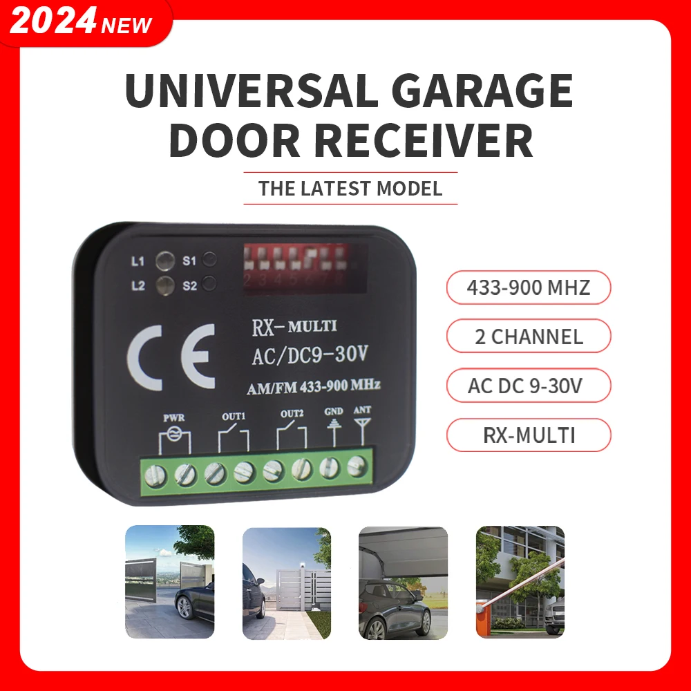 Garage Door Receiver Multi Frequency 300-868MHz 2CH Relay Gate Receiver For NICE Flor-s FLOR2-S NICE ERA FLO2RE FLO4RE INTI ON2