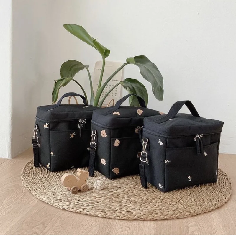 Bear Embroidery Baby Stroller Bag for Mom Insulation Bags Thermos for Children Cooler Bag Thermal Baby Toiletry Bottle Organizer