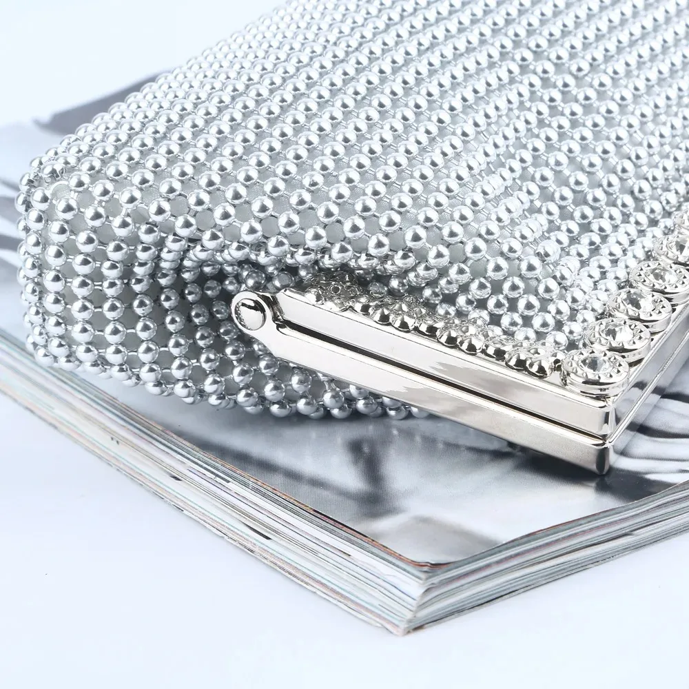 Evening Gold Clutch Bag Glitter Bead DESIGN Elegant Woman Party Bags Vintage Fashion Bridal Purse Silver Handbags Night Bag