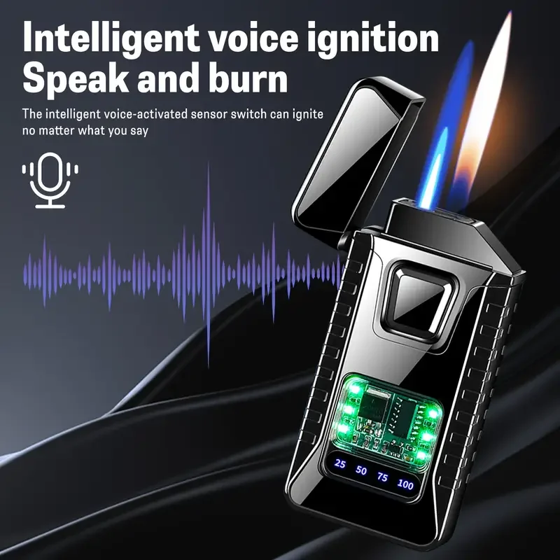 New Sound Control Ignition Dual Fire Gas Lighter Creative Light Battery Display Open Flame Switch Jet Fire USB Electric Lighter