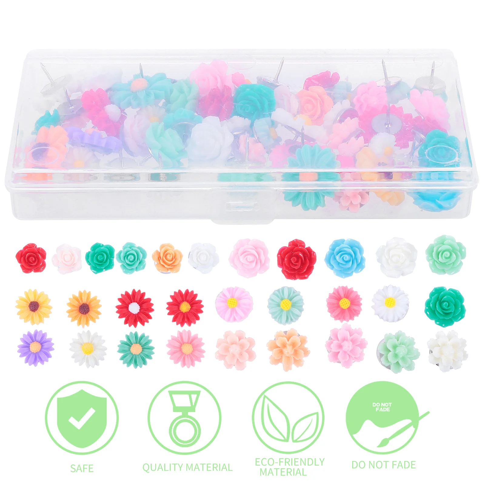 

50Pcs Flower Pushpins Decorative Resin Head Metal Point Thumbtacks Vibrant Colors Adorable Shapes for Room Wall Cork Whiteboard