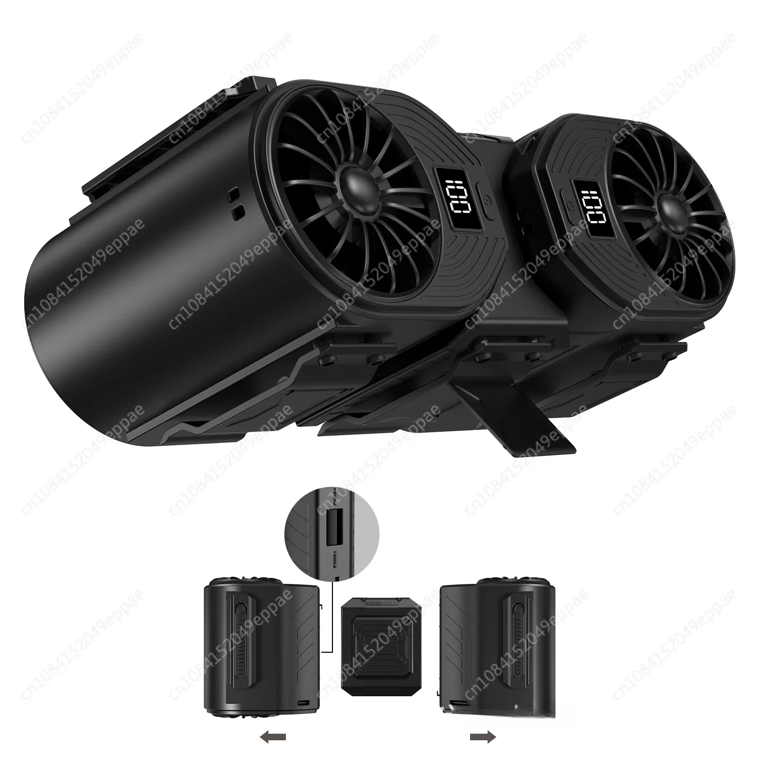 

2-in-1, digital display, handheld, desktop, neck hanging, waist clip, multi-function, electric fan, double trend split fan