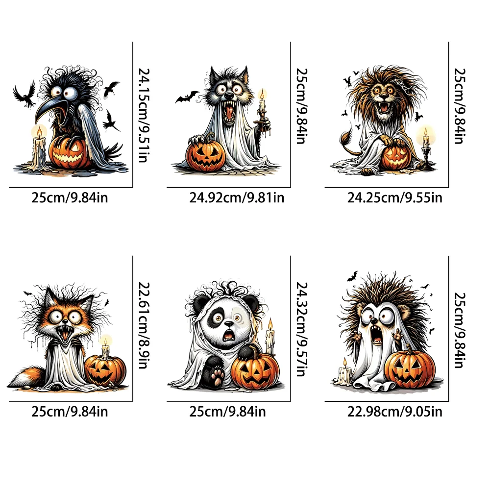 6Pcs Halloween Pumpkin & Ghost Iron-on Patches, for Clothes, Hats, Shoes & Throw Pillow DIY, Stretchable & Crack-resistant