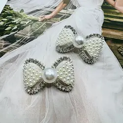 6Pcs Exquisite Diamond Pearl Bow Metal Button For Tweed Coat Cheongsam DIY Sewing Decoration Shank Buckle
