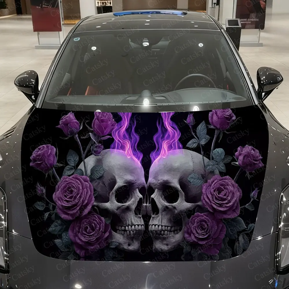

Две черепа, венкированные фиолетовым пламенем, автомобильная виниловая пленка, материал ПВХ, водонепроницаемая наклейка на капот автомобиля, самоклеящаяся устойчивая к царапинам S