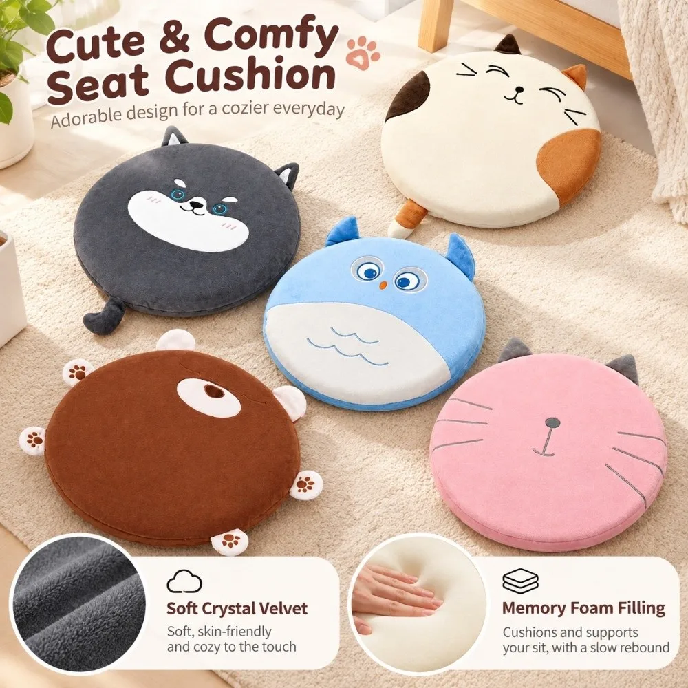 Memory Foam Chair Cushion Stretch Velvet Round Shape Office Chair Cushion Detachable Anti Slip Seat Cushion For Dormitory