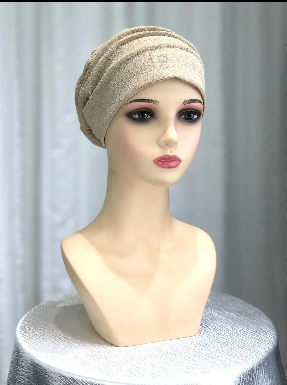 2024 Summer Solid Color Women\'s Hat Women\'s Head Scarf Muslim Head Wrap Elastic Hat Scarf