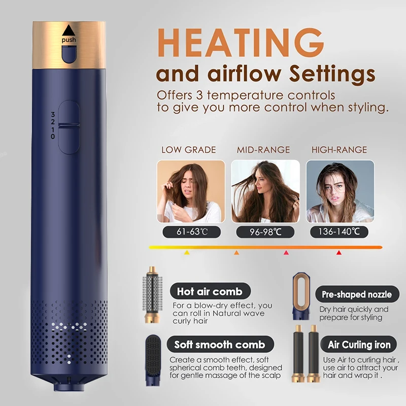 5 in 1 Hair Styler Powerful Fast Drying  Ionic Hair Dryer High Speed Hot Comb Brush Set Professional Hair straghtener hair dryer