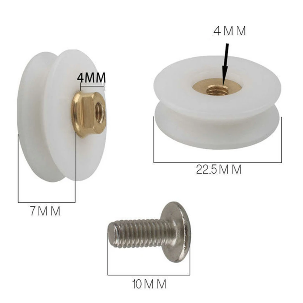 8 Pcs 22.5mm Shower Room Pulley White Bathroom Sliding Glass Door Wheels Nylon Copper Roller Shower Door Rollers With Screws