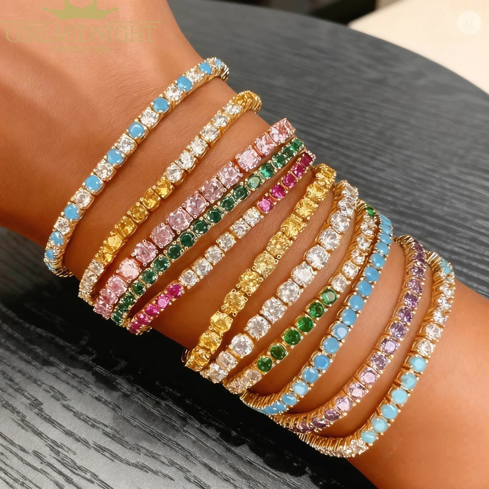 2026 New Arrived Tennis Round Cubic Zirconia Bracelet For Women Girl Luxury Jewelry Gold Color Rainbow Cz Gorgeous Trendy Bangle
