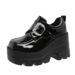 10CM Spring Autumn Platform High Heels Shiny Crystal Mary Jane Shoes Simple Platform Shoes Student College Sweet Women's Shoes