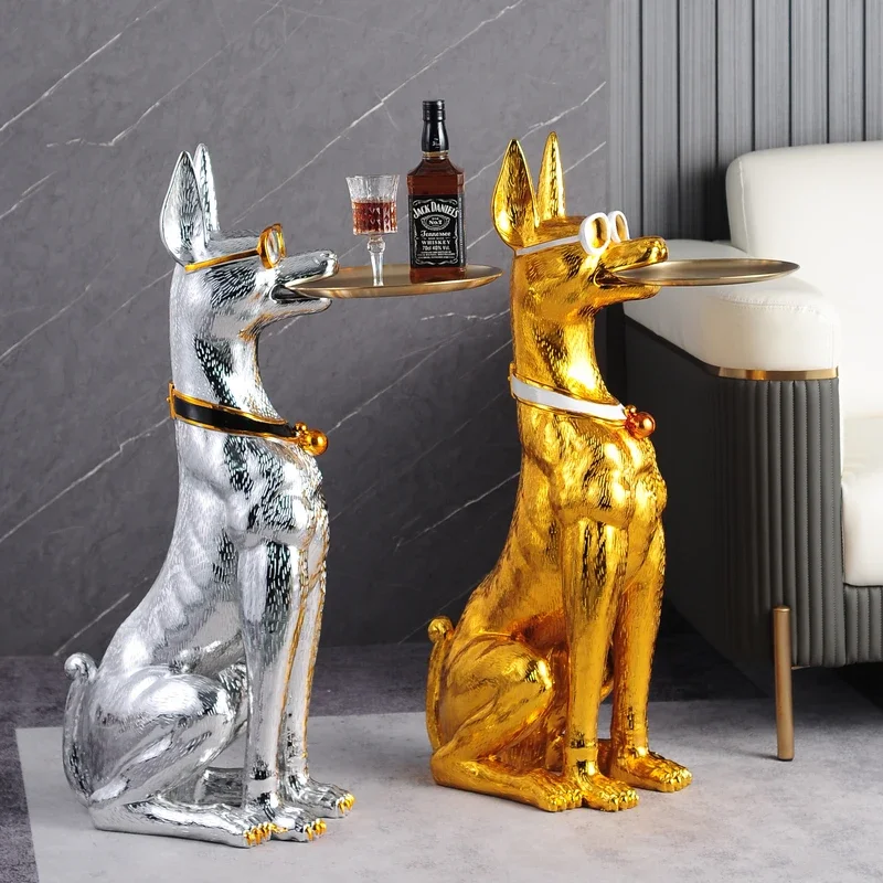 oo-Electroplated Doberman Statue Dog Sculpture Modern Art Resin Home Living Room Decoration Ornaments Storage Animal Figurines