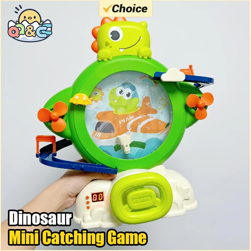 Dinosaur Mini Catching Game Console With Music Track Car Arcade Toddler Hand-Eye Coordination Early Education Tabletop Game Toy