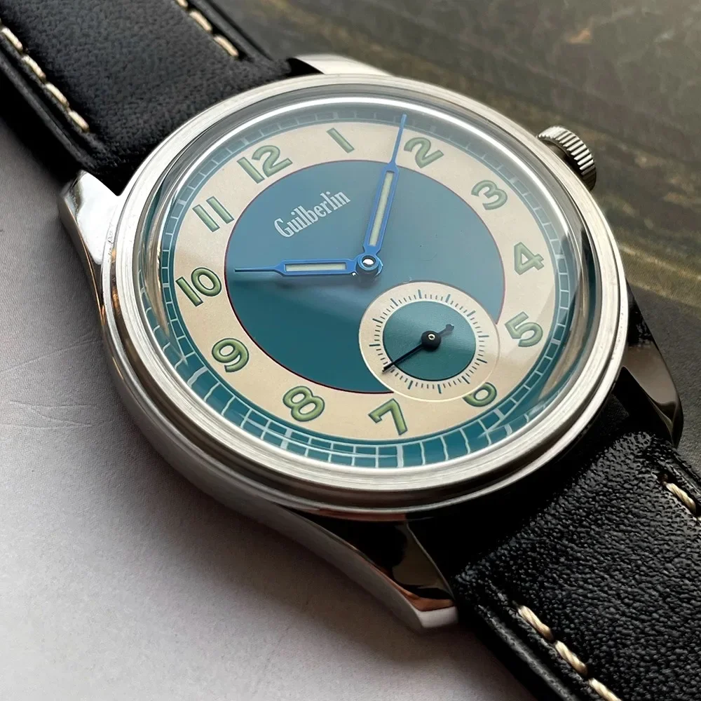 Relógio masculino vintage 38 mm ST17 movimento mecânico enrolado à mão mostrador preto à prova d'água luminoso