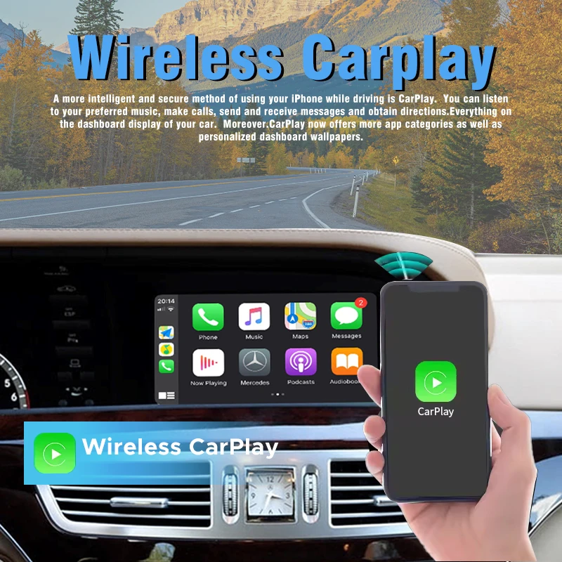 Wireless CarPlay Android Auto Kit for Mercedes Benz NTG3.0/3.5 S CL Class W221 2006-2012 Plug & Play with Mirror Link AirPlay