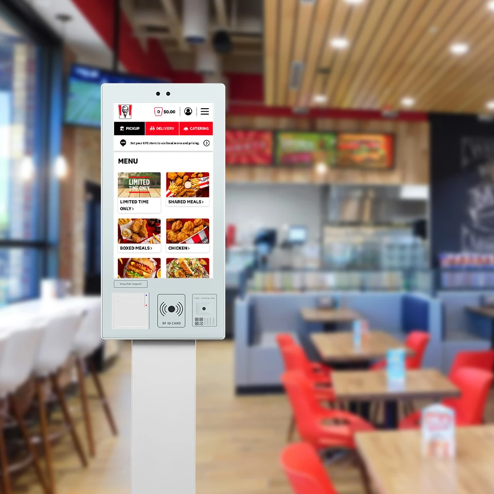 pt Printer Card Reader Touchscreen Ordering Kiosk Buffet  Mcdonalds Self Order Kiosk 21.5'' Flat Screen Android Win7-10 Recei