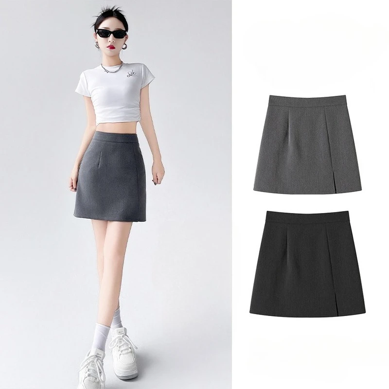 

Grey Suit Short Skirt Women's Summer New High Waisted A-line Skirt Mature Hip Hugging Half Skirt Black Half Skirt