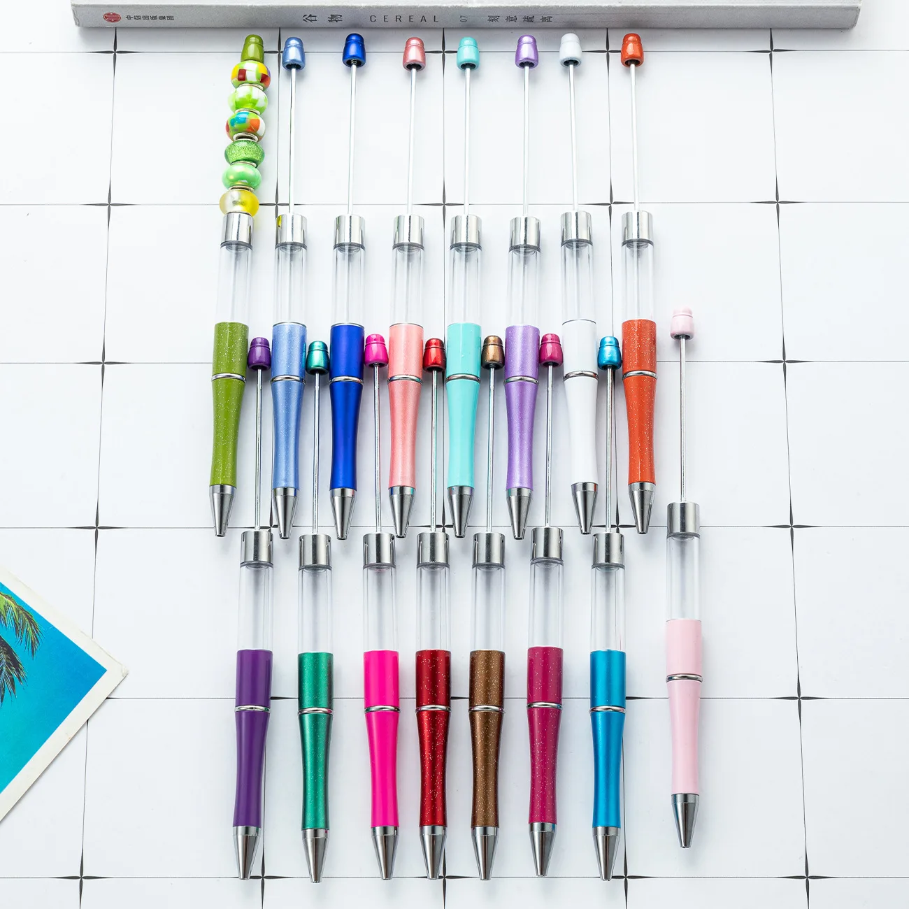 

50Pcs DIY New Empty Rod Beaded Pen Plastic Beadable Ballpoint Pen Creative DIY Bead Ball Pen Wholesale Gift Supplies Stationery