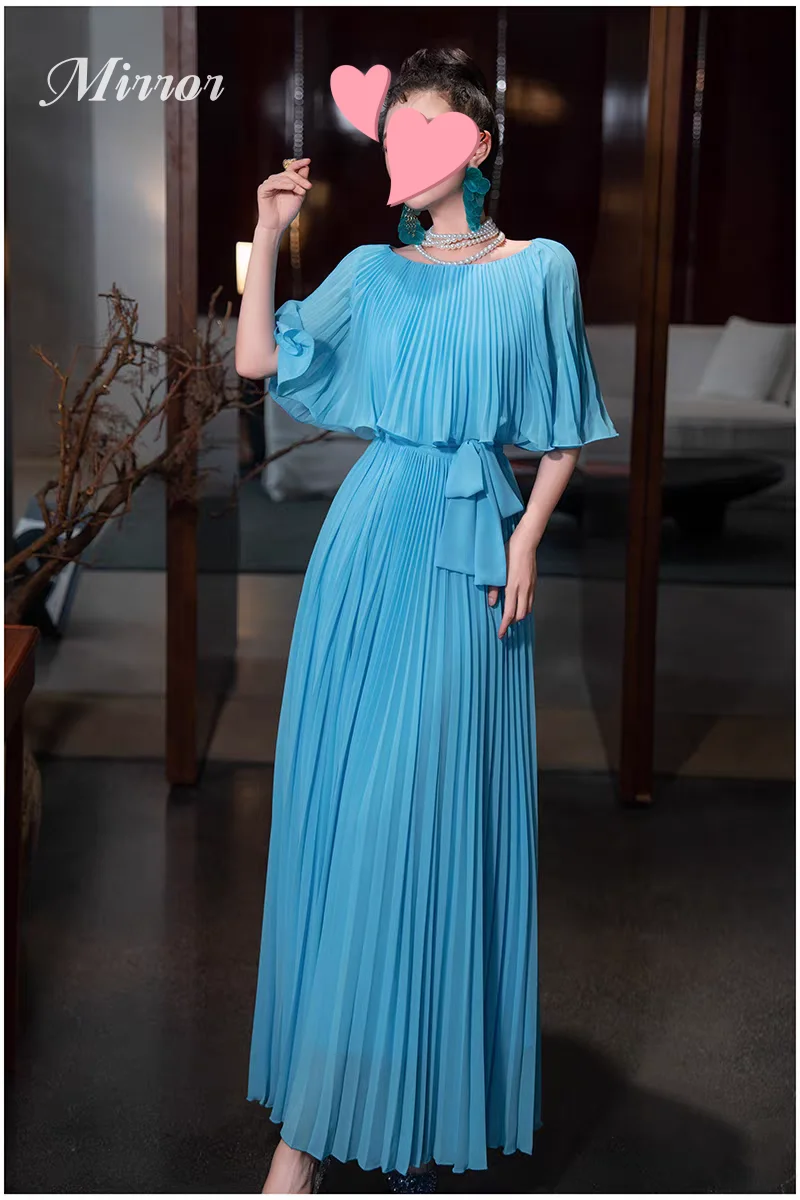

Mirror Dress Elegant Vintage Sweet Blue Ruffle Ribbon Cape New Stylish Customize Formal Occasion Prom Dress Evening Party Gowns