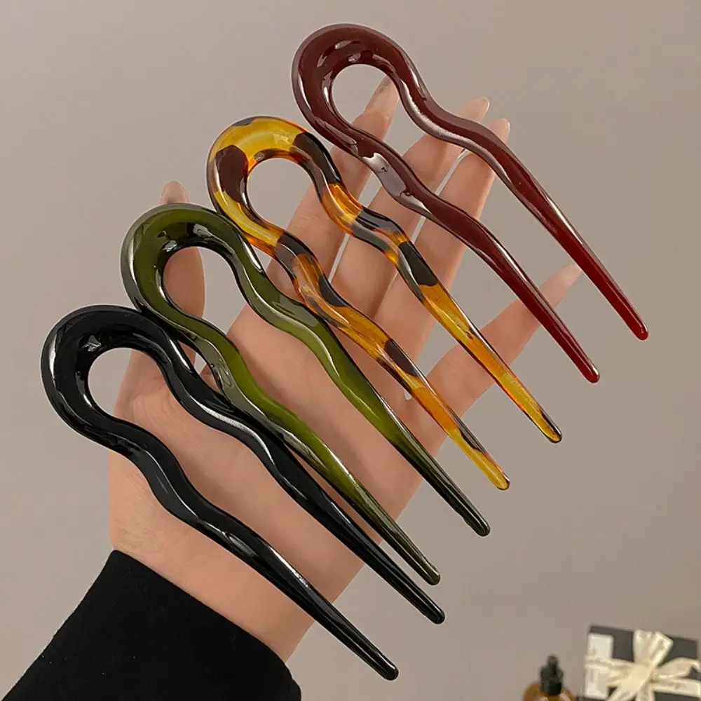 Fashion U-Shaped Hair Fork Geometric Design Tortoiseshell Hairpin Headwear Acetate Hair Styling Tools Women Girls