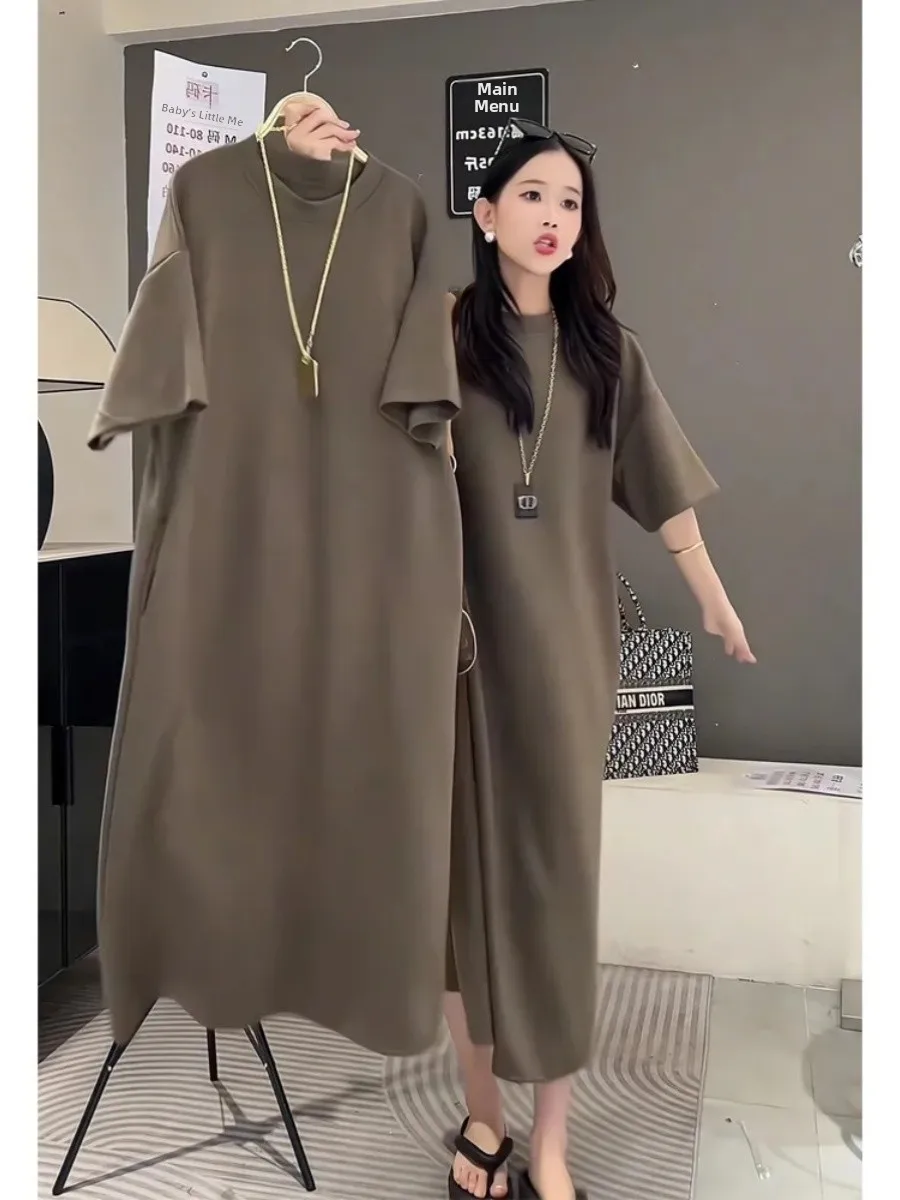 

plus Size Women's Fashionable Short Sleeve Dress Casual Loose Meat Concealing Age Reducing Straight Tube Summer Dress