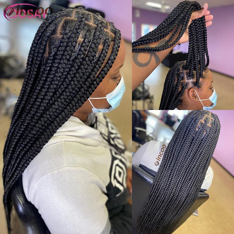 36'' Big Knotless Box Braid Wig Synthetic Braided Wigs For Black Women Jumbo Tribal Wig Full Lace Front Wig Cornrow Braided Wigs