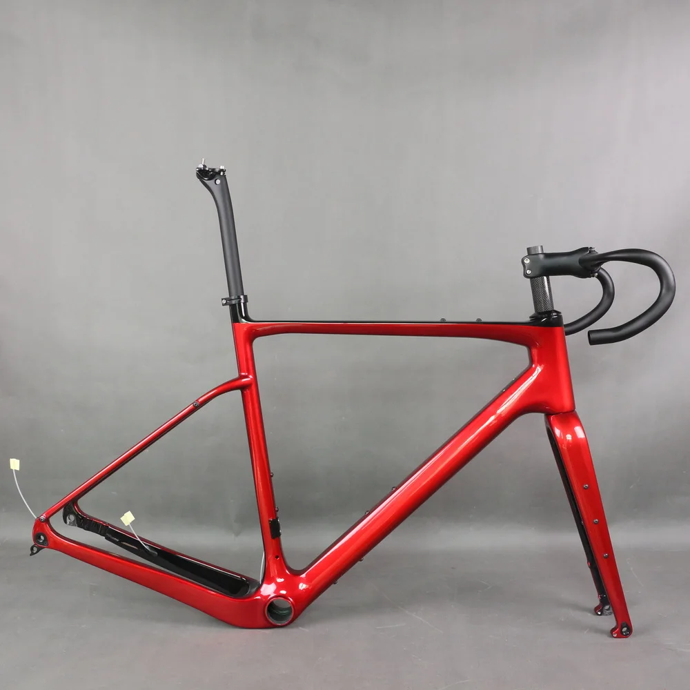 

Flat Mount Disc Brake Metal Red External Cable Carbon Fiber Gravel Bike Frame GR044 Stem And Handlebar